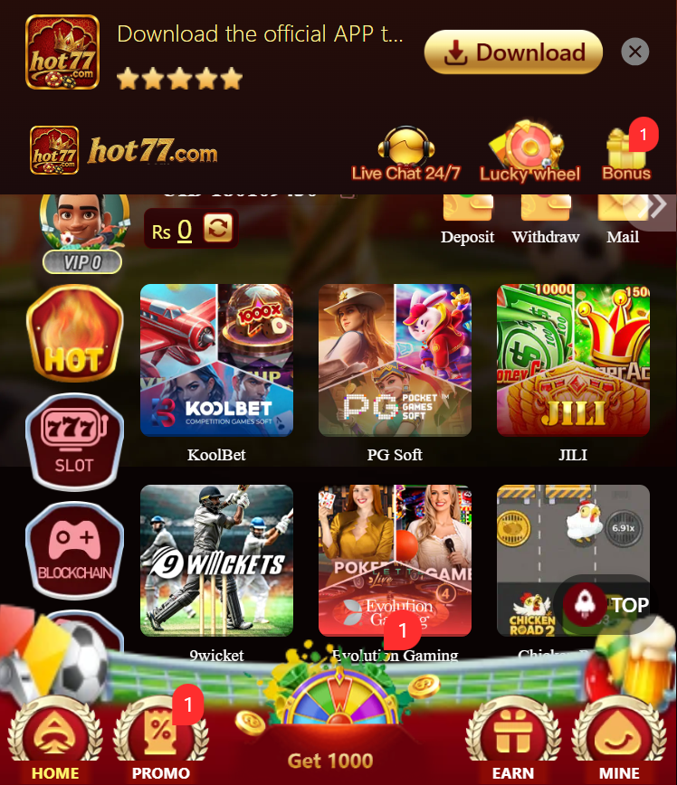 HOT77 Game APK Download Interface Pgae