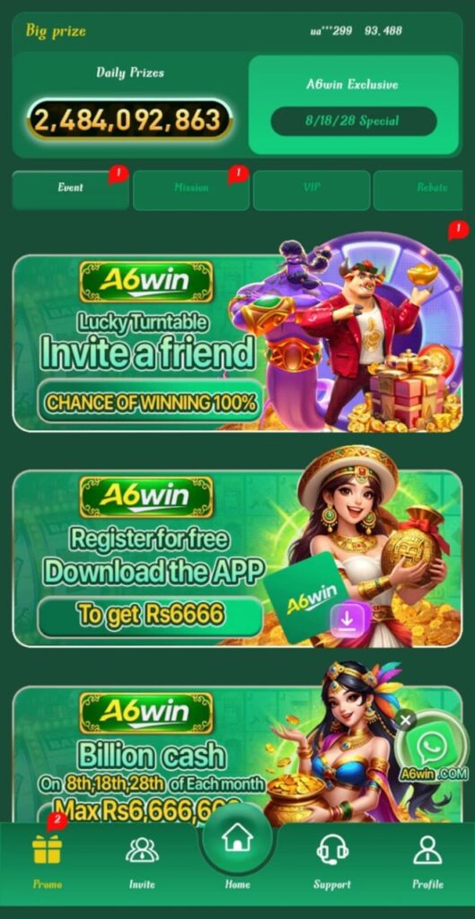 A6win Game Earning App Site for Bonus.